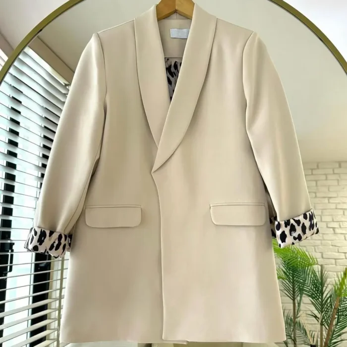 Leopar Astarlı Şal Yaka Blazer Ceket